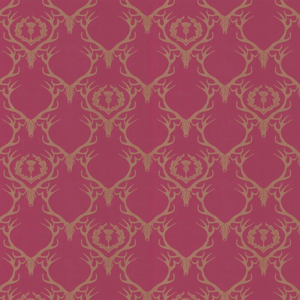 Barneby Gates Deer Damask Wallpaper Claret & Gold Designer UK Roll